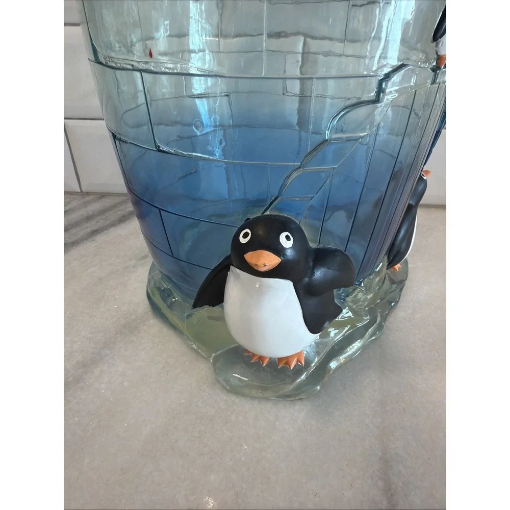Vintage Heavy Acrylic Color mate Penguin/igloo Wastebasket cup toothbrush Holder